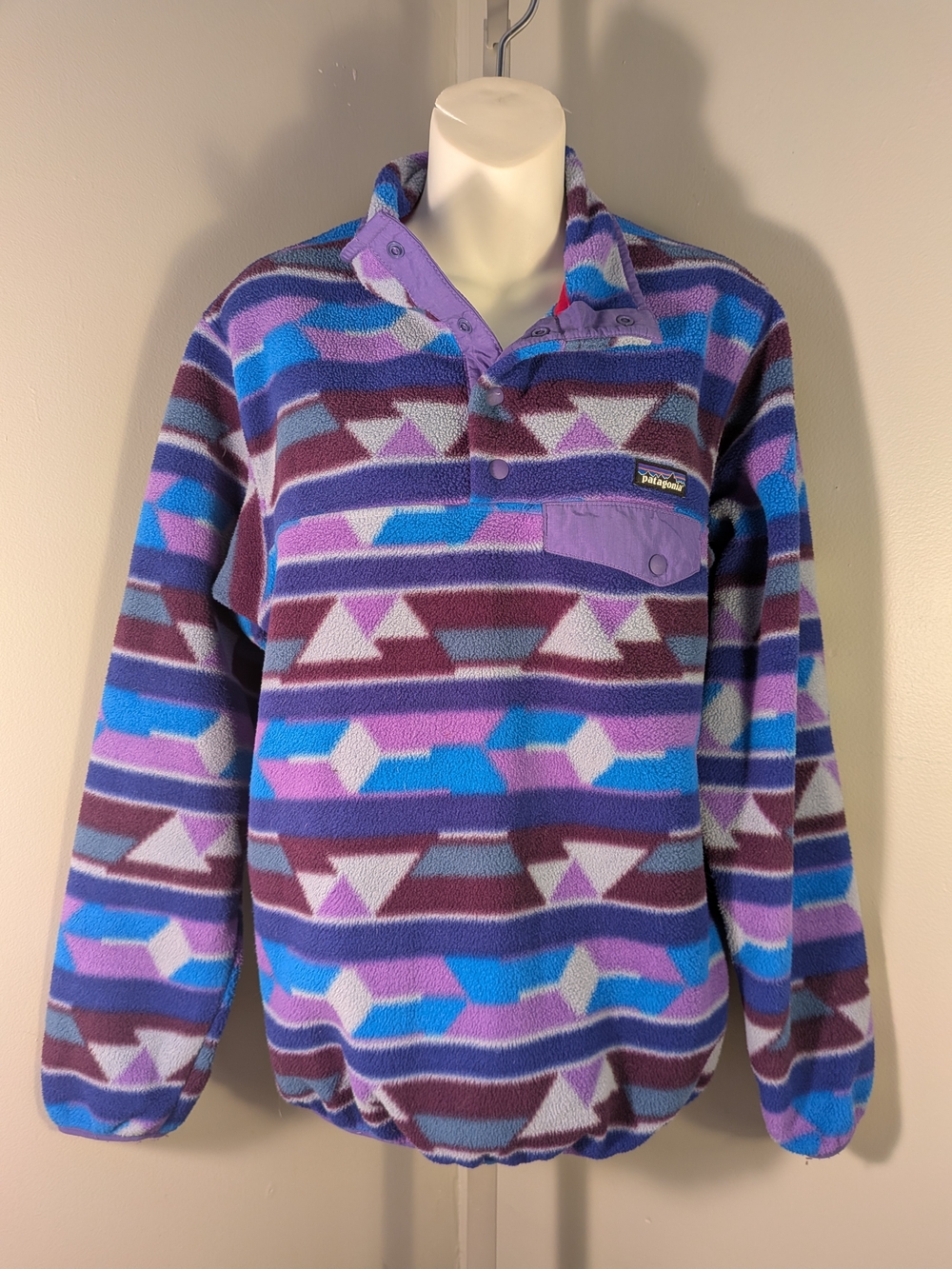 Patagonia Women's Synchilla Snap-T Pullover Purple Geometric Pattern M